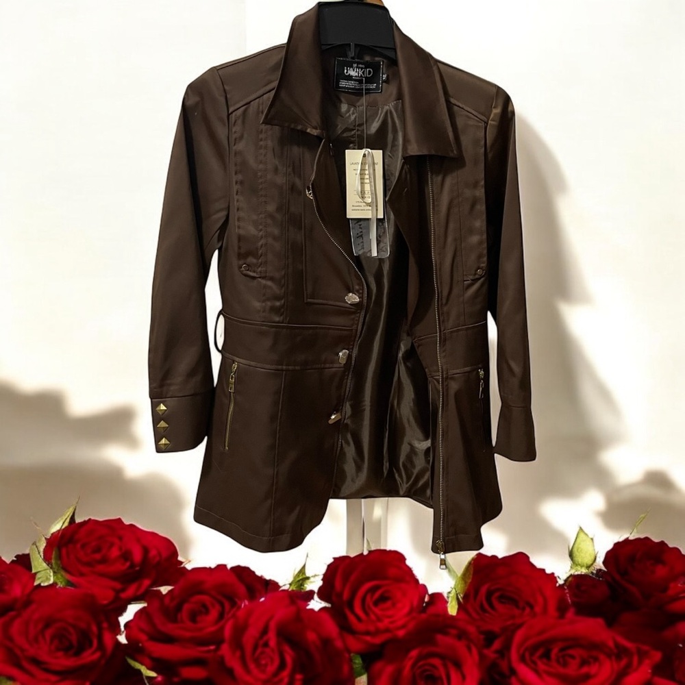 Faux Leather Jacket Womens Size XS/S Unikid Brussels Vintage Collect. Brown NEW